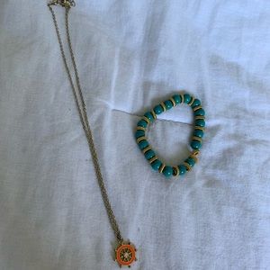Gold Ship Wheel Necklace and handmade bracelet!